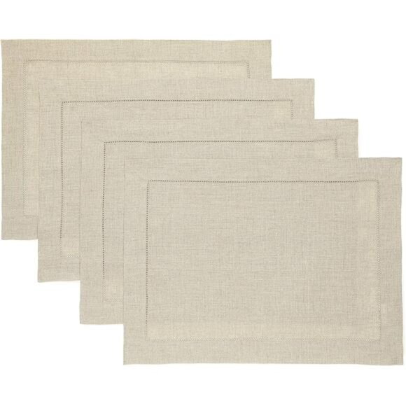 Home Natural Linen Placemats Set of 4–100% Pure Linen Cloth Placemats 19" Lx14"W - Picture 1 of 7